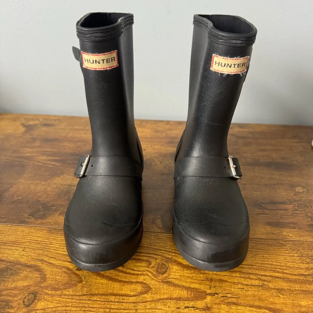 Hunter Kids Black Short Biker‎ Moto Buckle Rain Boots Size 11